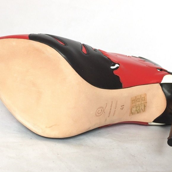 Alexander McQueen Lotus Flower Appliqué Peep- Toe Bootie Leather Red Black 41 - Picture 9 of 9